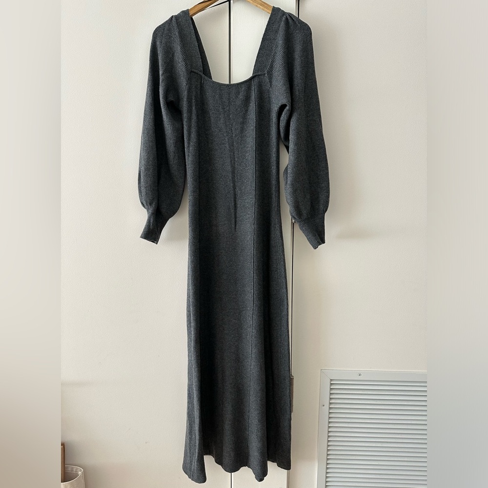 Zara Long Sleeve Wool Blend Maxi Dress Gray Sz M